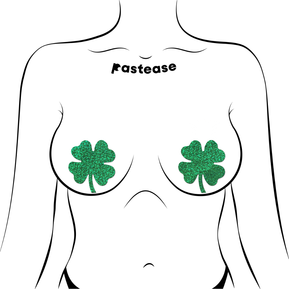 Four Leaf Clover: Glittering Green Shamrocks Nipple Pasties by Pastease®