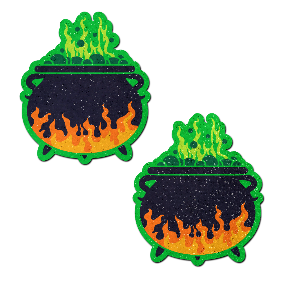 Cauldron: Black & Green Flaming Bubbling Witches Brew Nipple Pasties by Pastease