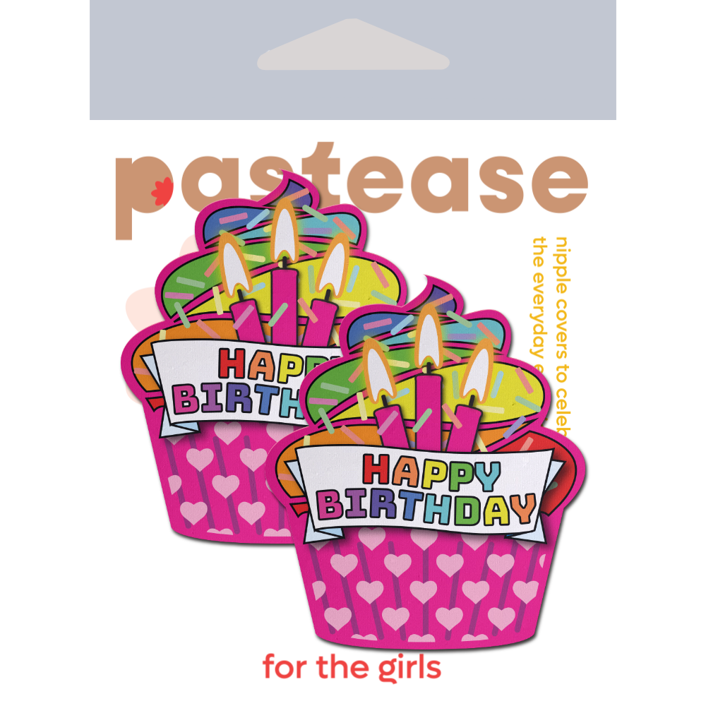 Cupcake: Pink & Multi-Color Happy Birthday Nipple Pasties by Pastease® o/s