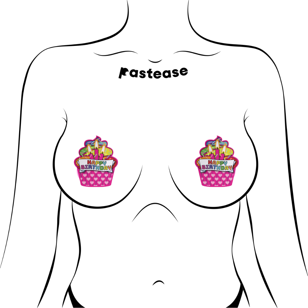 Cupcake: Pink & Multi-Color Happy Birthday Nipple Pasties by Pastease® o/s