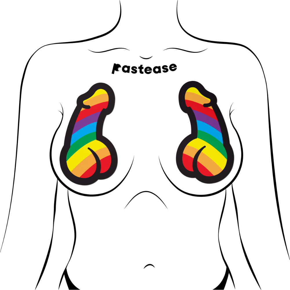 Penis: Rainbow Pride Dick Nipple Pasties by Pastease® o/s