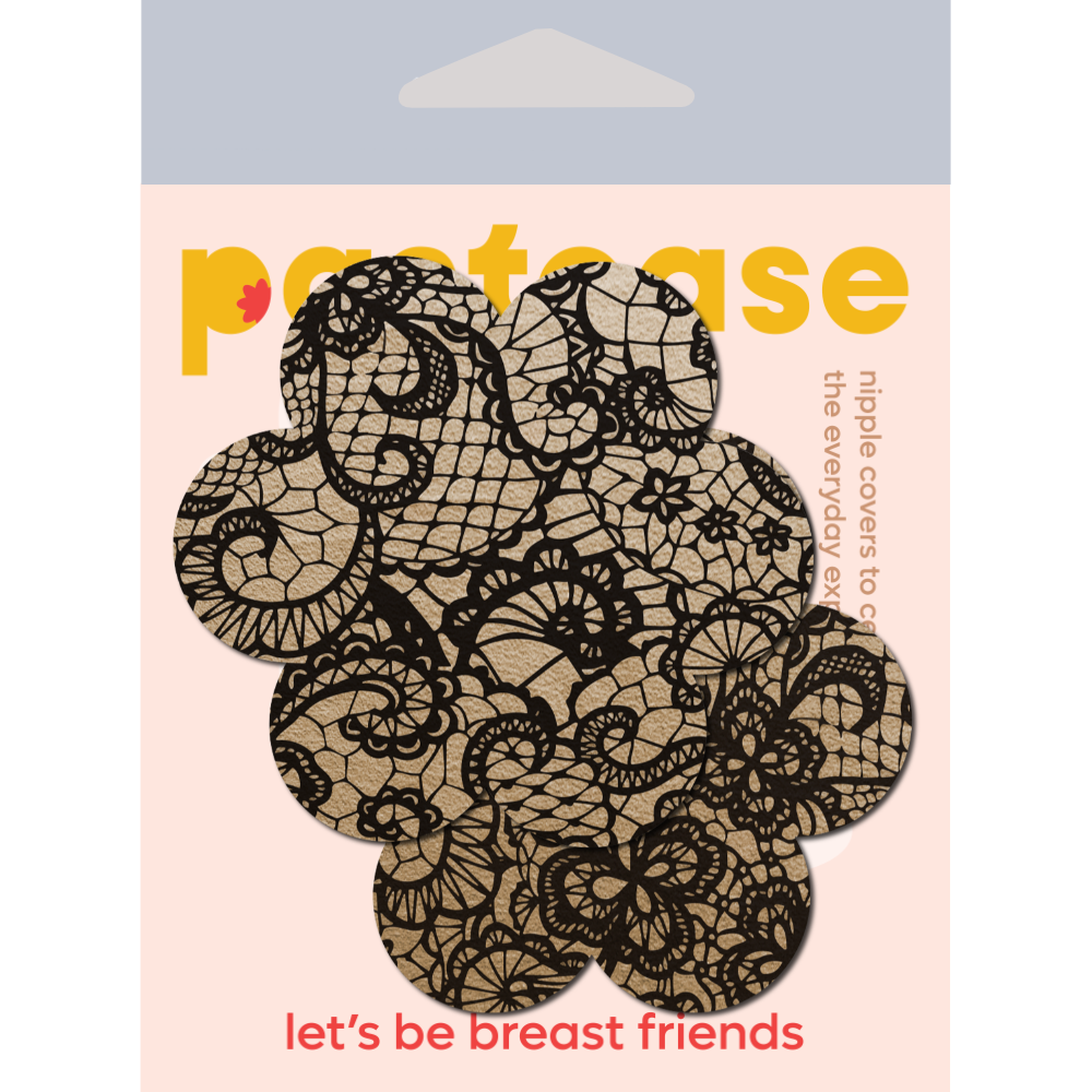 Daisy: Light Nude with Black Lace Flower Nipple Pasties by Pastease® o/s