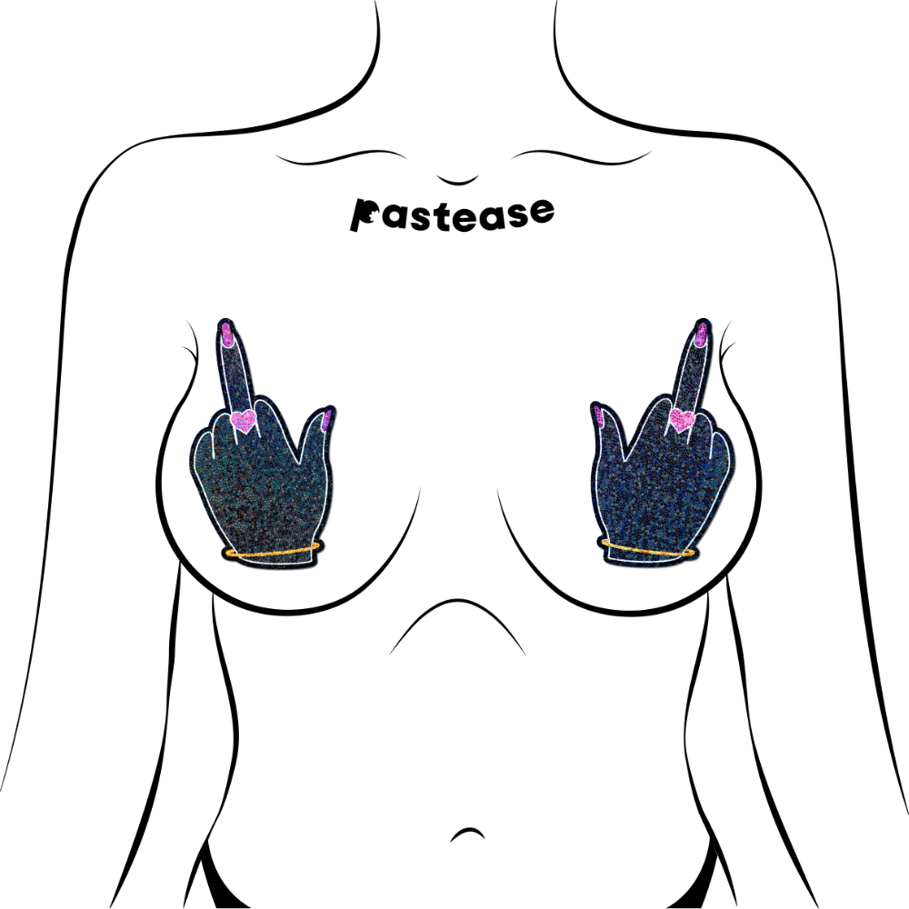 Middle Finger Pasties: Glittering F*ck You Lady Hands Nipple Covers by Pastease®