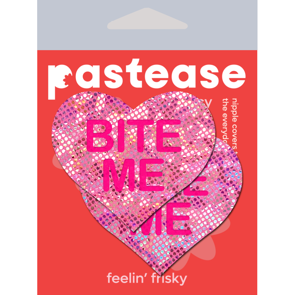 Love: Disco Pink Heart with 'Bite Me' Nipple Pasties by Pastease® o/s