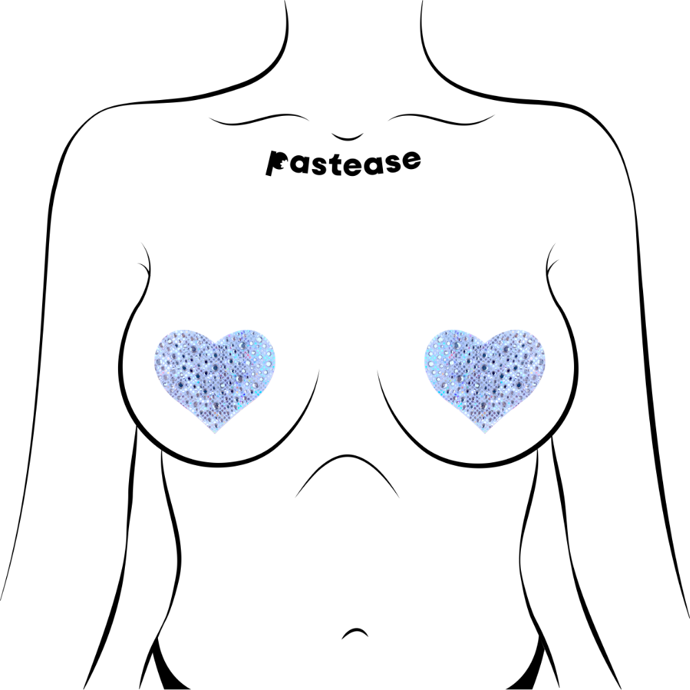 Love: Crystal Silver Sparkling Heart Nipple Pasties by Pastease®