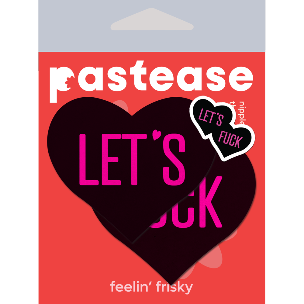 Love: 'Let's Fuck' Black Heart on Neon Pink Base Nipple Pasties by Pastease® o/s