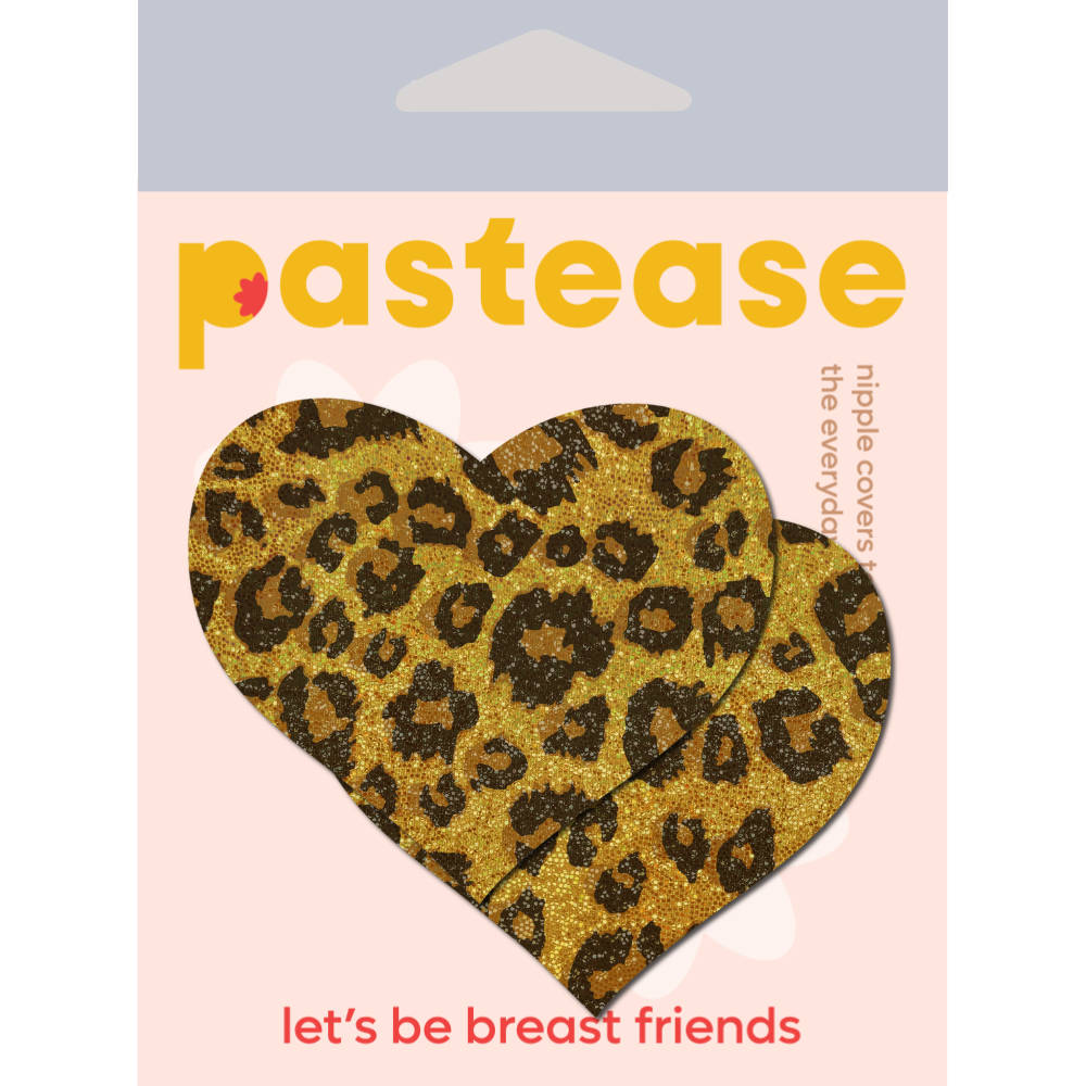 Love: Glittering Gold Cheetah Heart Nipple Pasties by Pastease® o/s