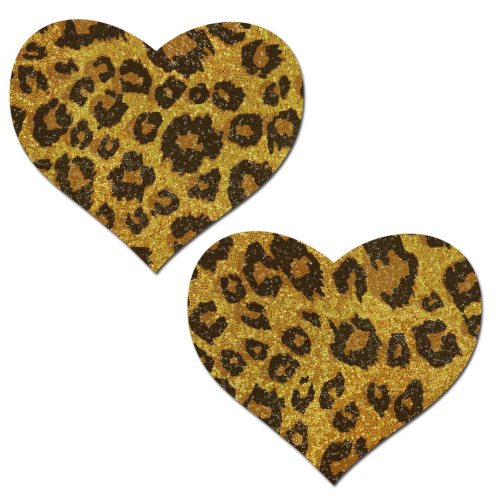 Love: Glittering Gold Cheetah Heart Nipple Pasties by Pastease® o/s