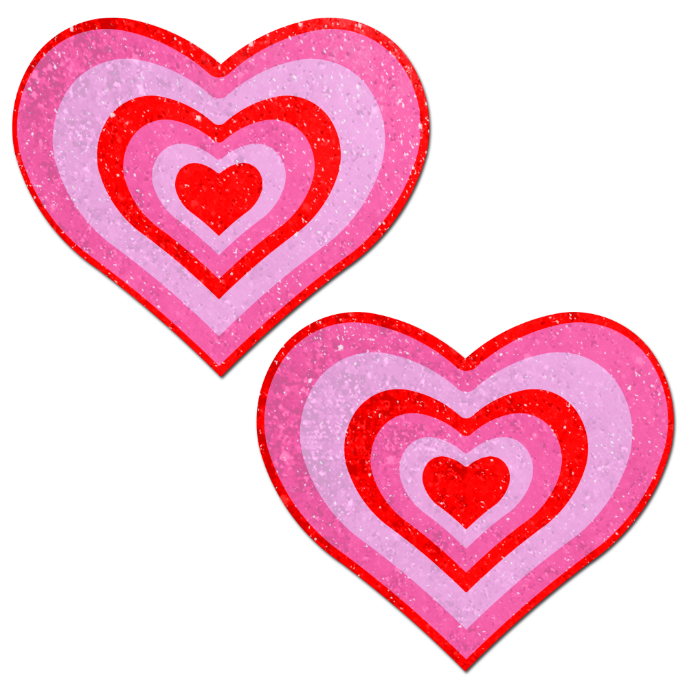 Love: Red & Pink Glitter Velvet Pumping Heart Nipple Pasties by Pastease®
