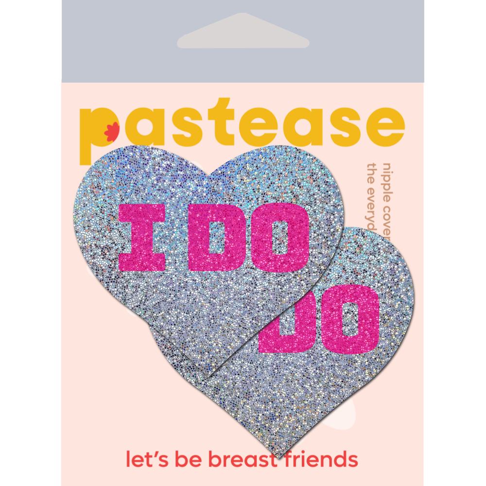 Love: Bridal Silver Glitter Hearts with Pink "I Do" Nipple Pasties by Pastease® o/s