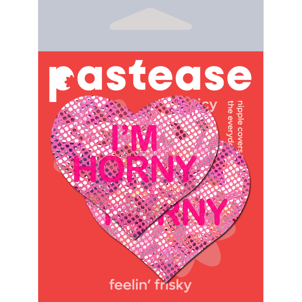 Love: Disco Pink Heart with 'I'm Horny' Nipple Pasties by Pastease® o/s