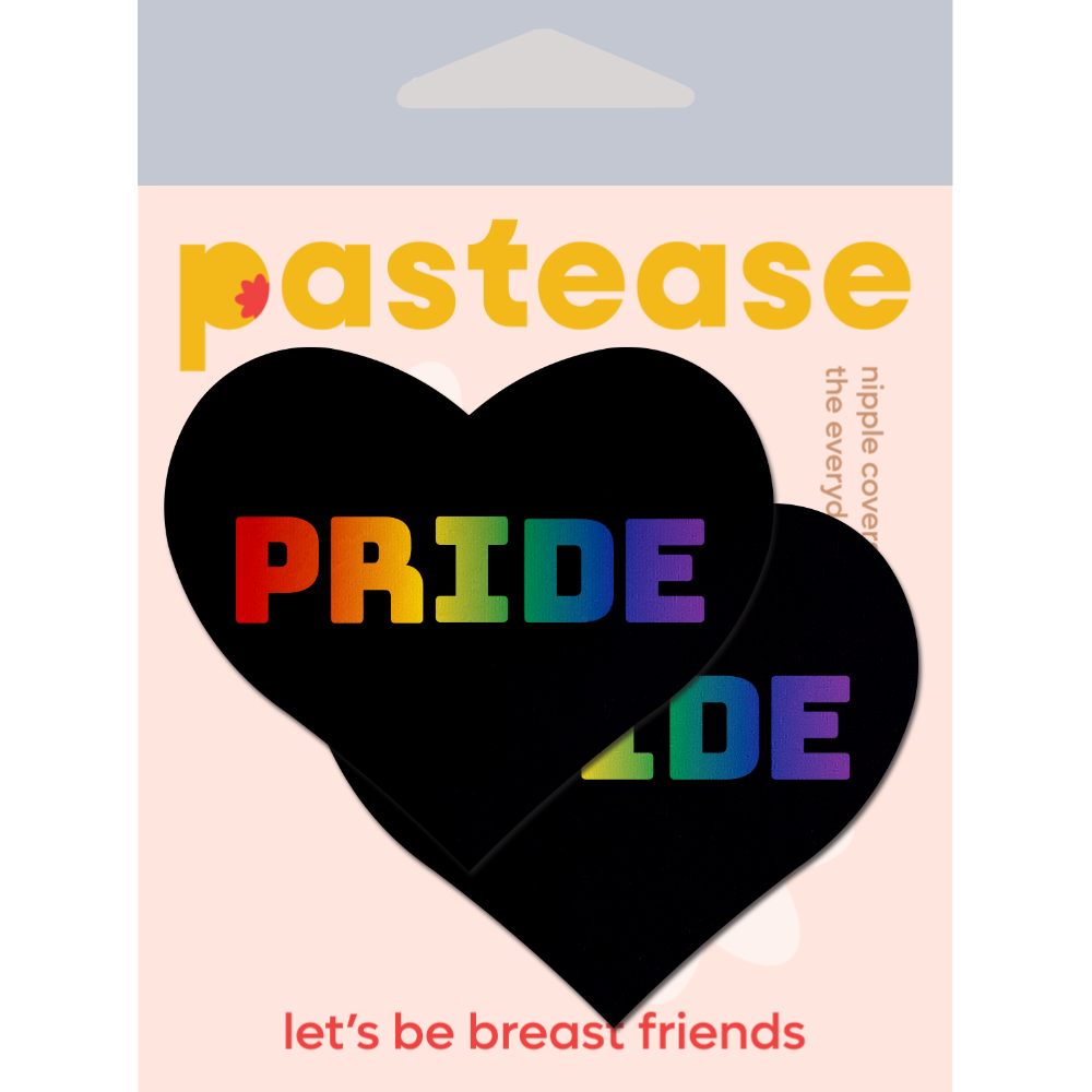 Love: Rainbow 'PRIDE' on Black Heart Nipple Pasties by Pastease® o/s