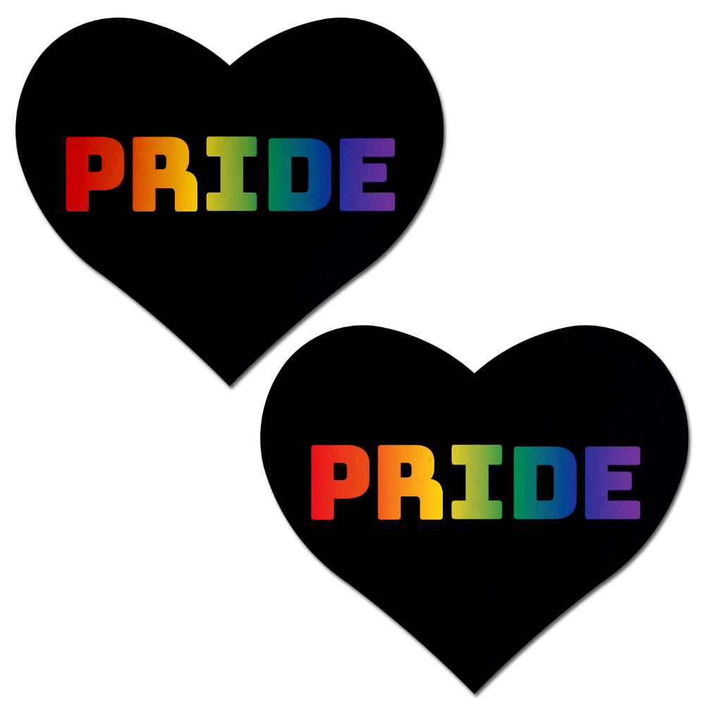 Love: Rainbow 'PRIDE' on Black Heart Nipple Pasties by Pastease® o/s