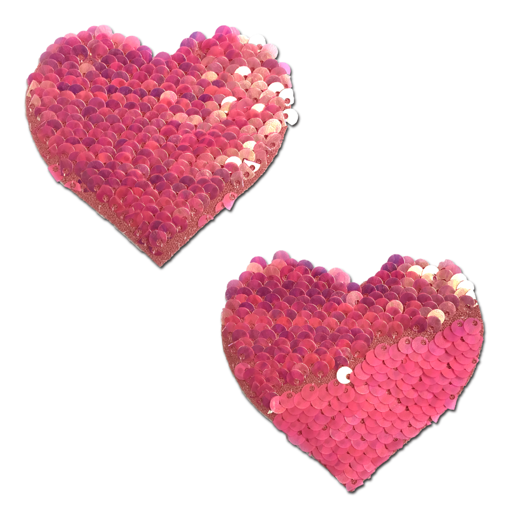 Pink Heart Sequin Pastie Applique Black Mesh Bralette (Small)