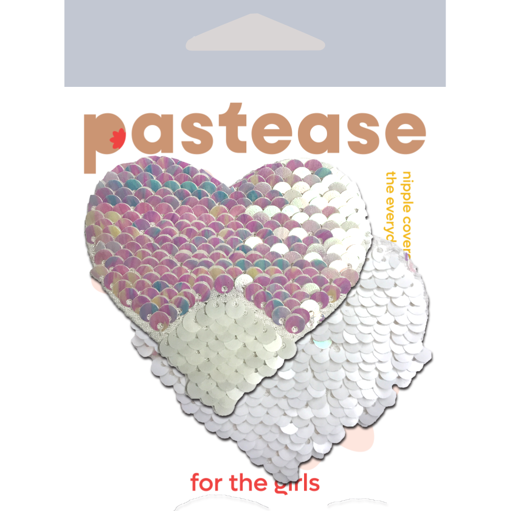 Love: Pearl & White Color Changing Sequin Heart Nipple Pasties by Pastease®