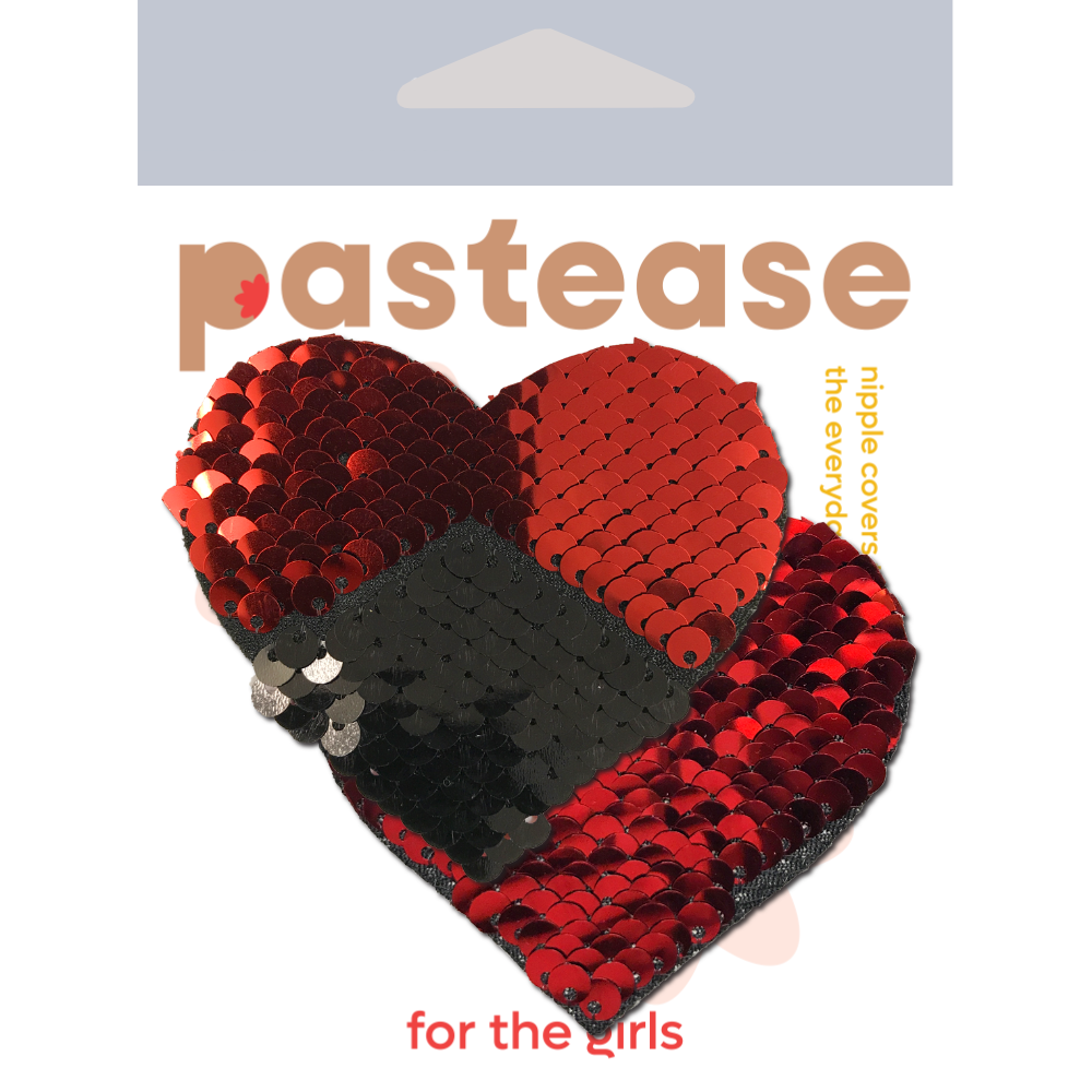 Love: Red & Black Color Changing Sequin Heart Nipple Pasties by Pastease®