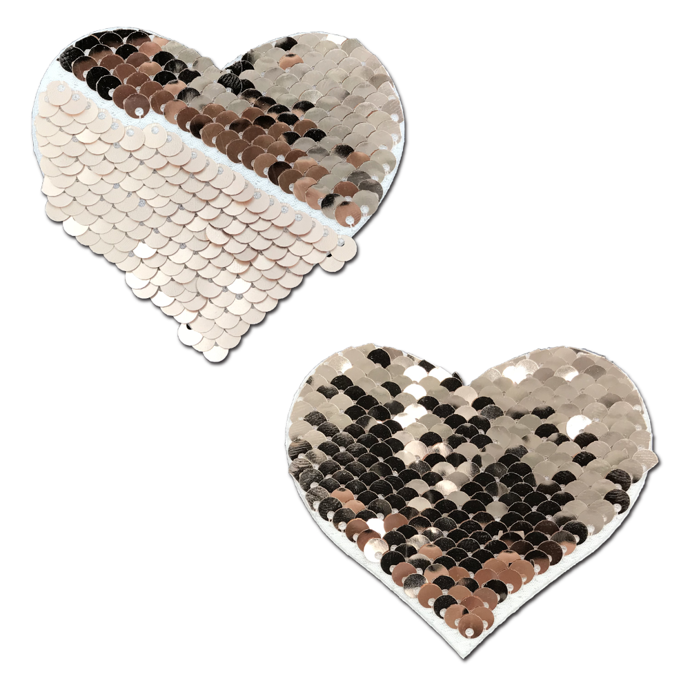 Love: Rose Gold Shiny & Matte Flip Sequin Heart Nipple Pasties by Pastease®