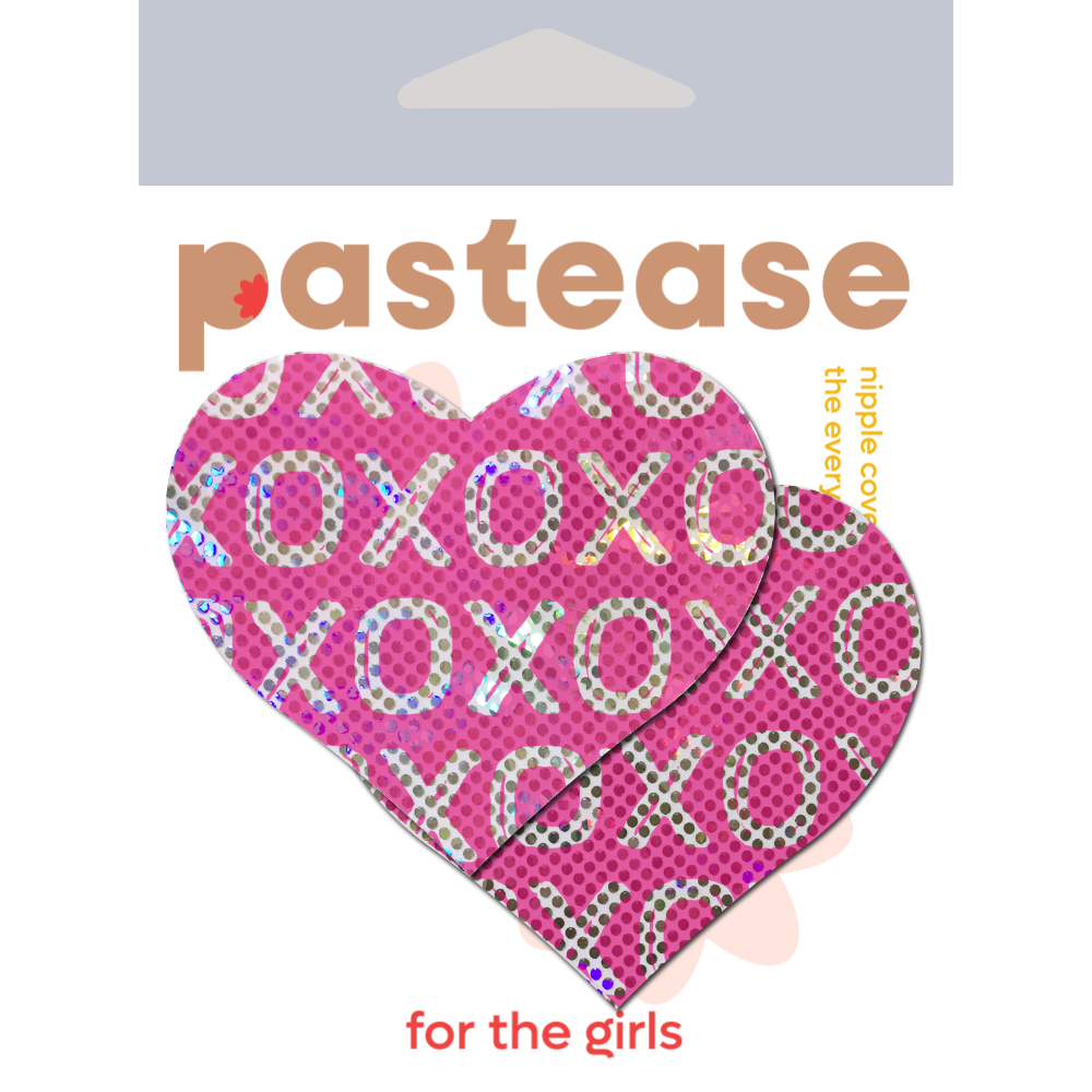 Love: Shattered Glass Disco Ball Pink with White XO Heart Nipple Pasties by Pastease®