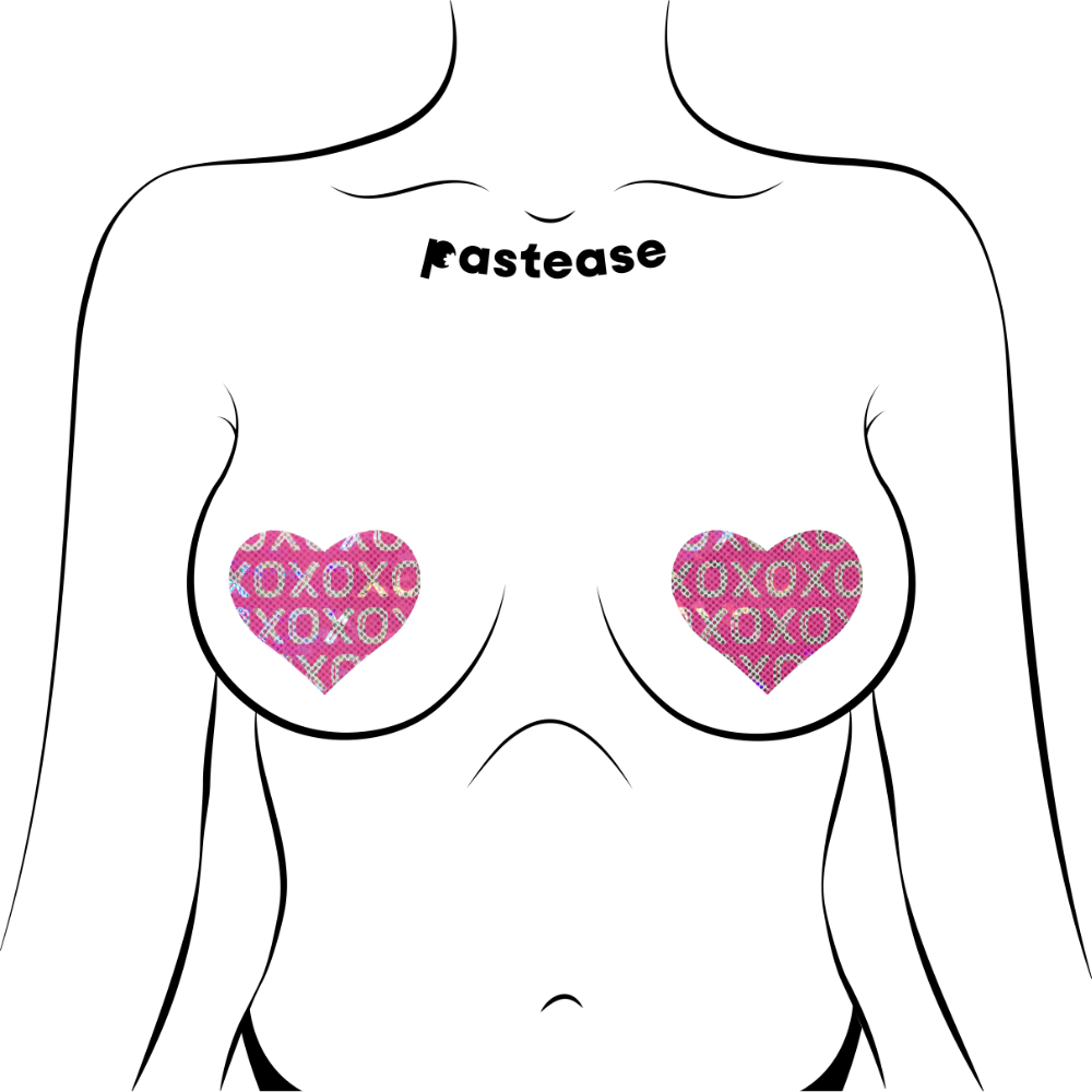 Love: Shattered Glass Disco Ball Pink with White XO Heart Nipple Pasties by Pastease®