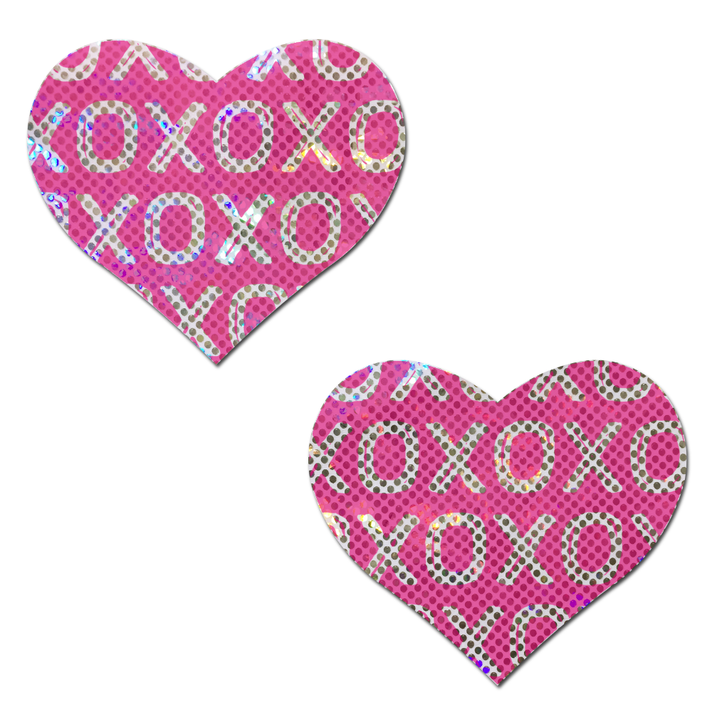 Love: Shattered Glass Disco Ball Pink with White XO Heart Nipple Pasties by Pastease®