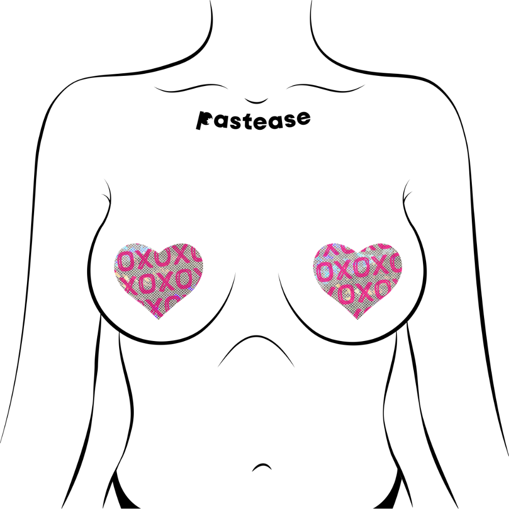 Love: Shattered Glass Disco Ball Pink with White XO Heart Nipple Pasties by Pastease®