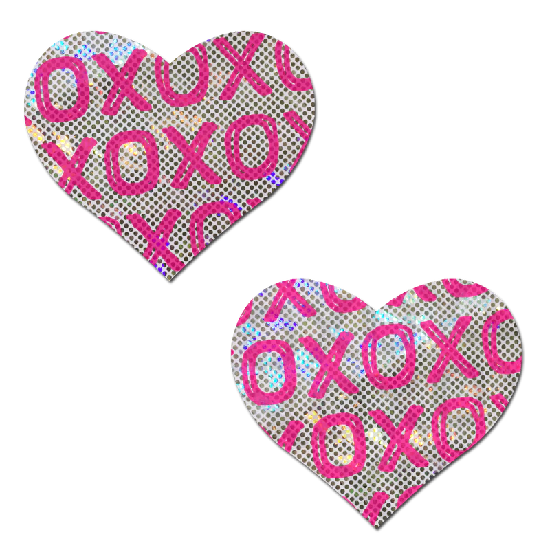 Love: Shattered Glass Disco Ball Pink with White XO Heart Nipple Pasties by Pastease®