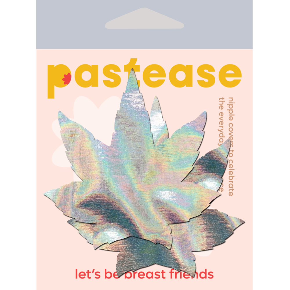 Indica Pot Leaf: Silver Holographic Weed Nipple Pasties by Pastease®