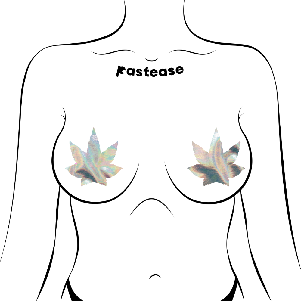 Indica Pot Leaf: Silver Holographic Weed Nipple Pasties by Pastease®