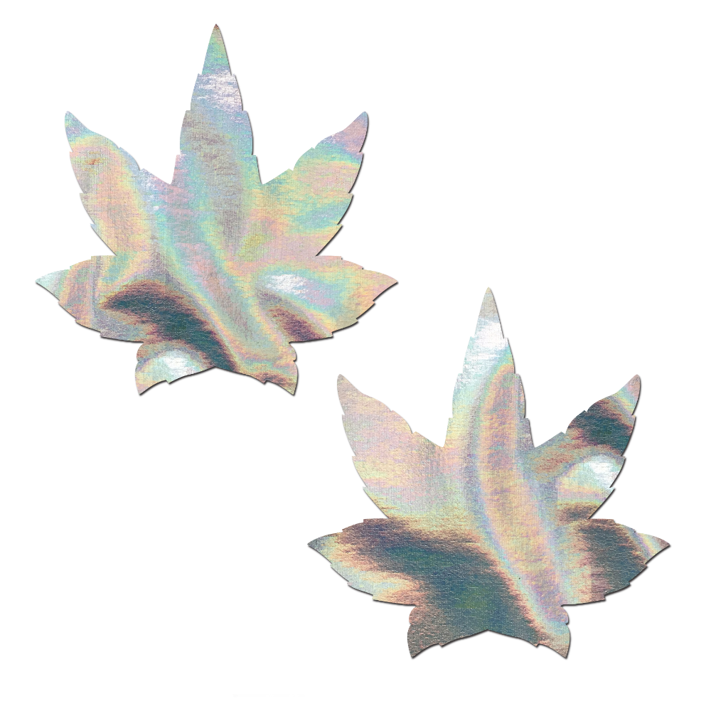 Indica Pot Leaf: Silver Holographic Weed Nipple Pasties by Pastease®
