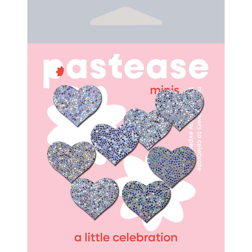 Body Minis: 10 Mini Silver Glitter Hearts Nipple & Body Pasties by Pastease® o/s