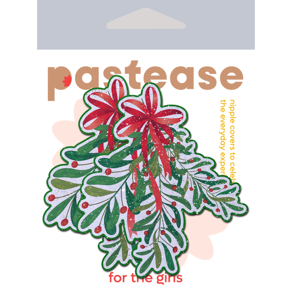 Christmas Winter Mistletoe with Red Bow Kissing Nipple Pasties by Pastease®