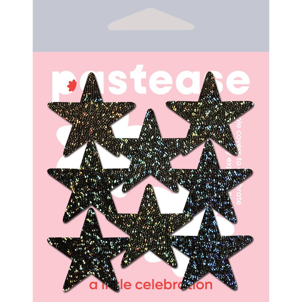 Body Minis: 10 Mini Black Glitter Stars Nipple & Body Pasties by Pastease® o/s