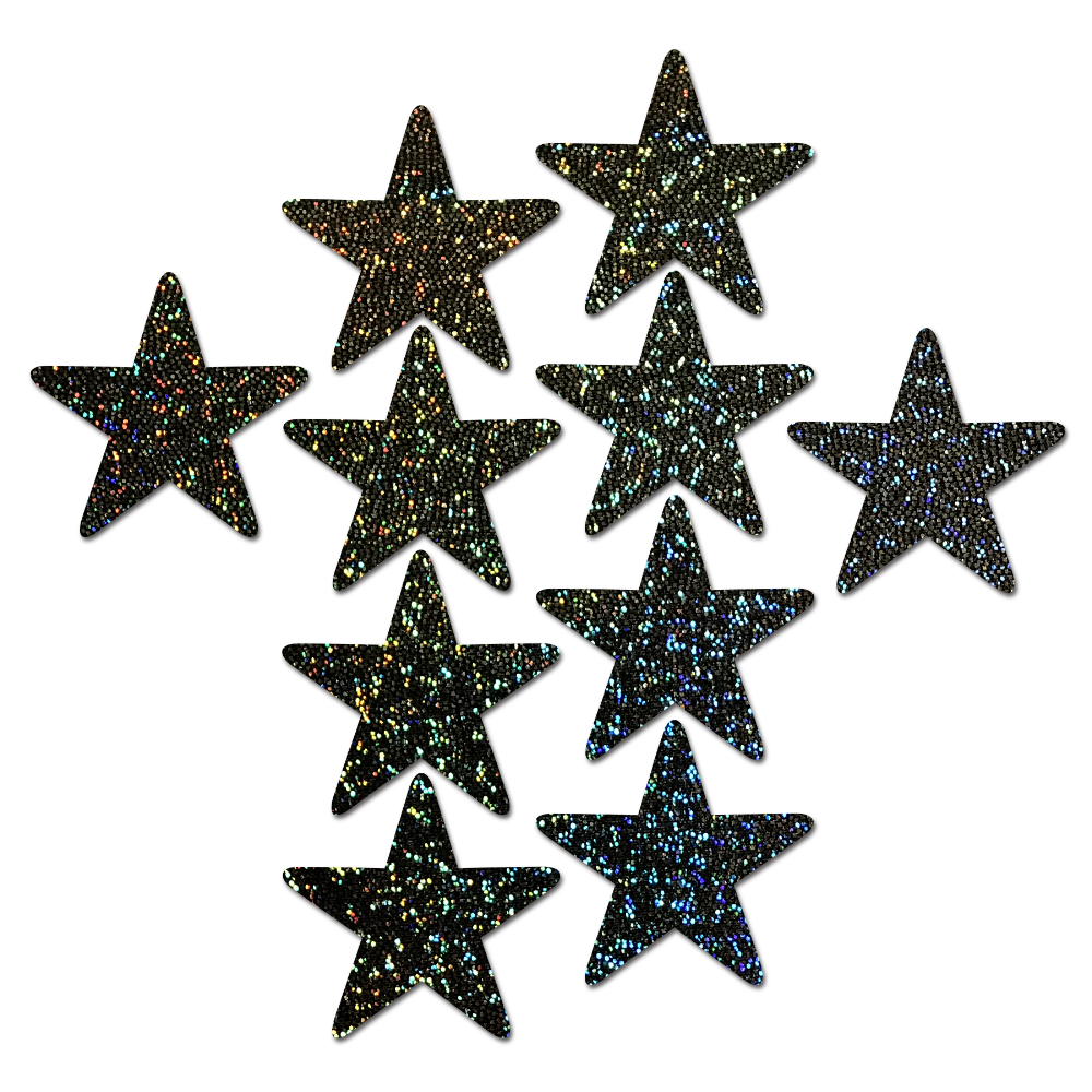 Star Pastease®: Black Glitter Stars Nipple Pasties by Pastease®