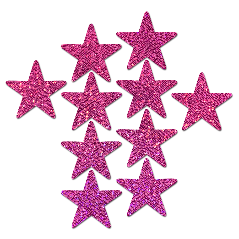 Body Minis: 10 Mini Hot Pink Glitter Stars Nipple &  Body Pasties by Pastease® o/s