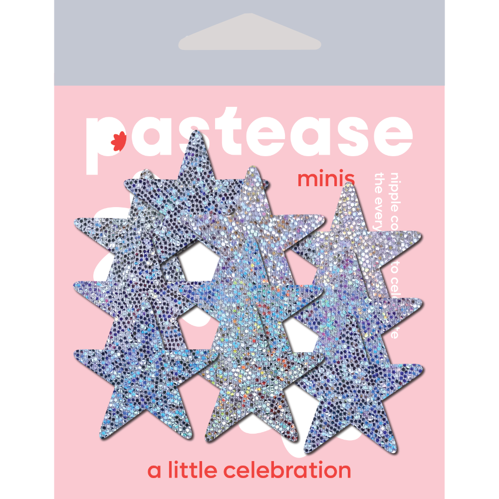 Body Minis: 10 Mini Silver Glitter Stars Nipple & Body Pasties by Pastease® o/s