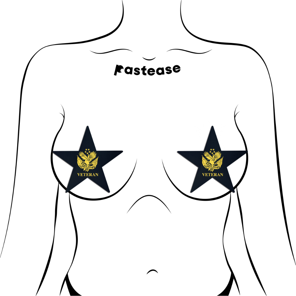 Nautical Star: Military 'Veteran' Insignia Yellow on Black Nipple Pasties by Pastease®