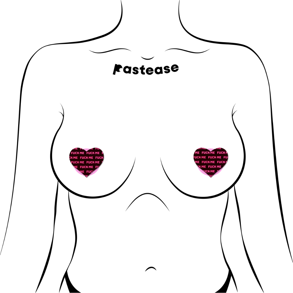 Petites: Two-Pair Small 'Fuck Me' Hearts Nipple Pasties by PasteaseĀ®