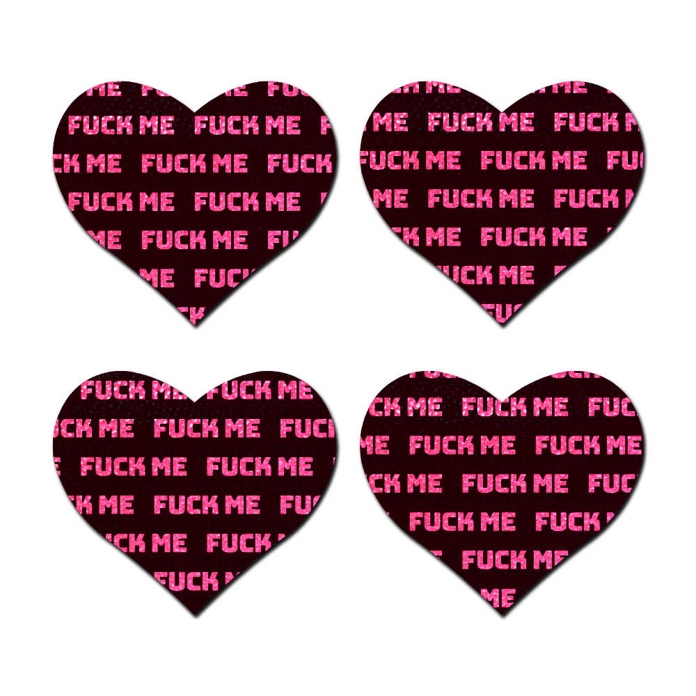 Petites: Two-Pair Small 'Fuck Me' Hearts Nipple Pasties by PasteaseĀ®