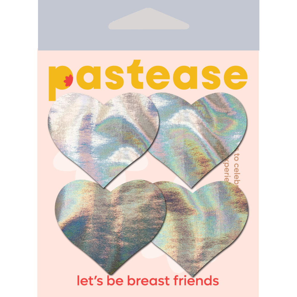 Petites: Two-Pair Small Holographic Silver Hearts Nipple Pasties by Pastease®