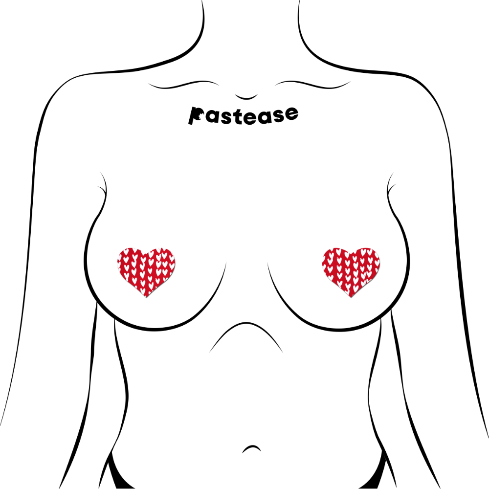 Petites: Two-Pair Small Red Hearts Pattern on White Hearts Nipple Pasties by Pastease®