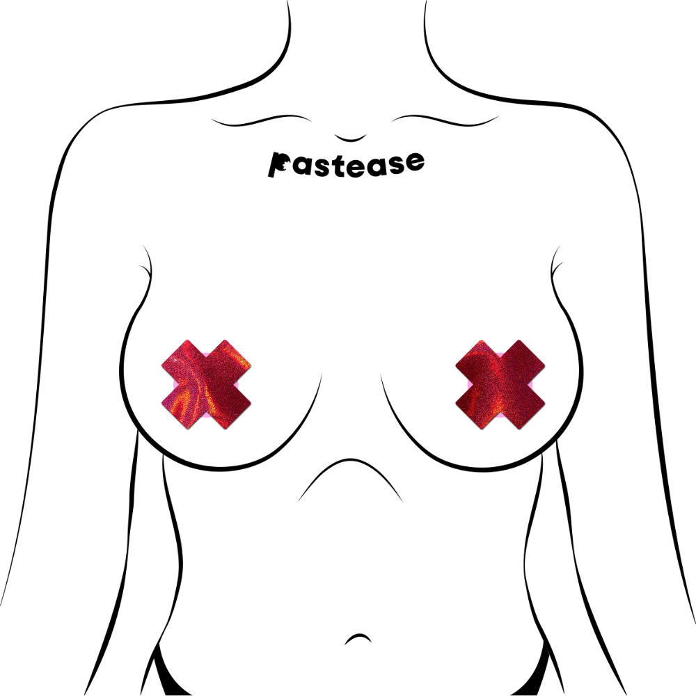 Petite Plus X: Two Pair of Small Liquid Red Cross Nipple Pasties by PasteaseĀ® o/s