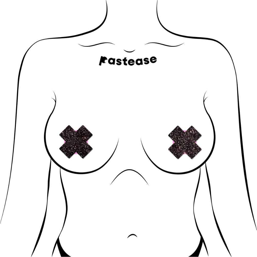 Petite Plus X: Two Pair of Small Sparkle Black Plus Nipple Pasties by Pastease® o/s