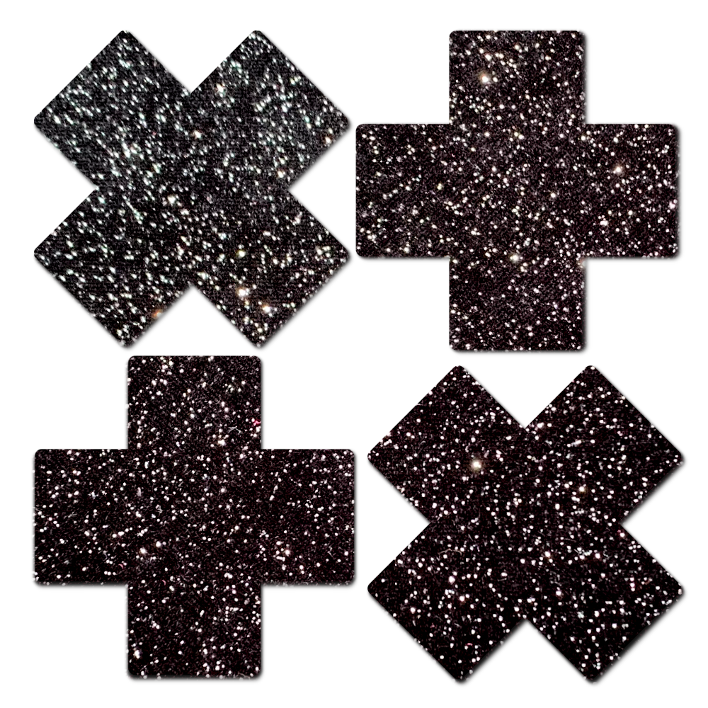 Petite Plus X: Two Pair of Small Sparkle Black Plus Nipple Pasties by PasteaseĀ® o/s