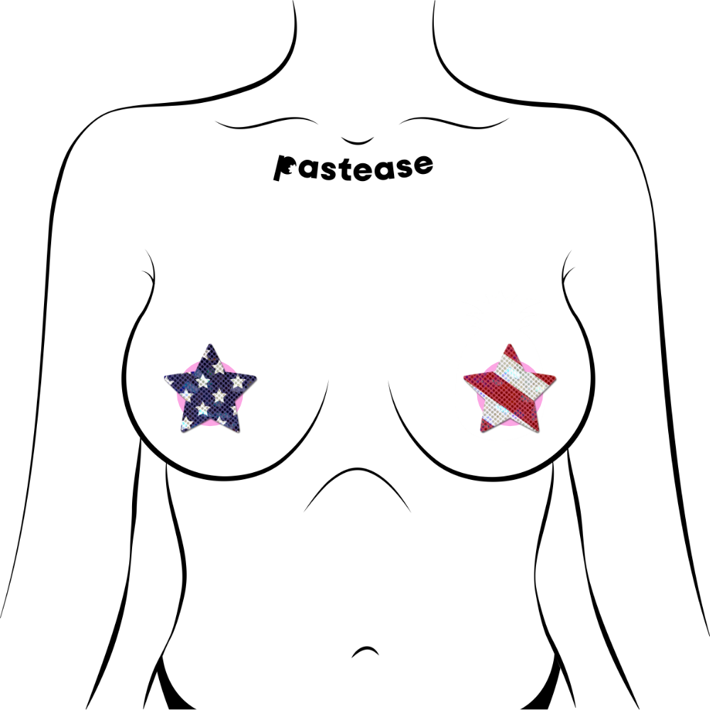 Petites: Two-Pair Small Glittering Stars & Stripes Star Nipple Pasties by PasteaseĀ®