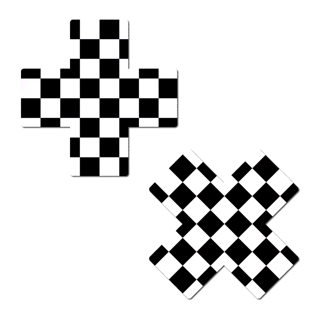 Plus X: Black & White Checker Cross Nipple Pasties by Pastease®