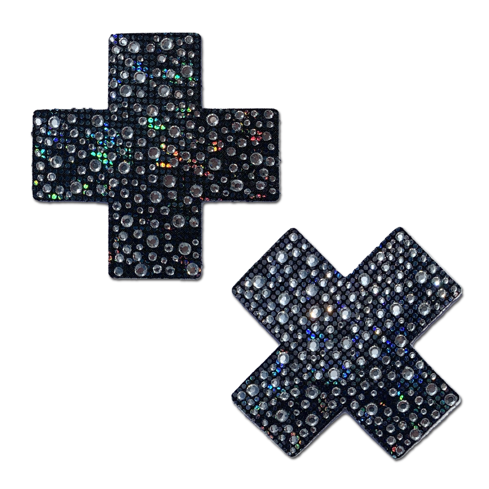 Plus X: Crystal Black Cross Nipple Pasties by Pastease®