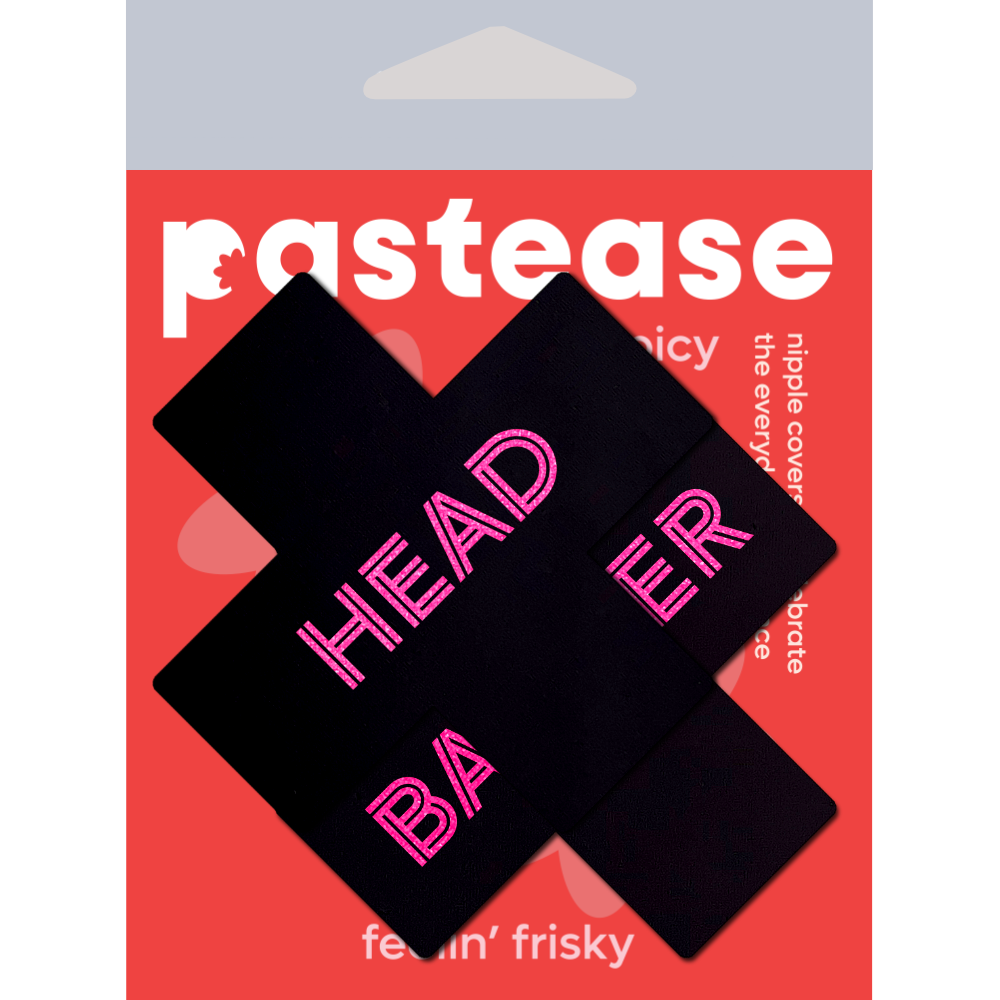 Plus X: 'Head Banger' Black & Neon Pink Cross Nipple Pasties by Pastease® o/s