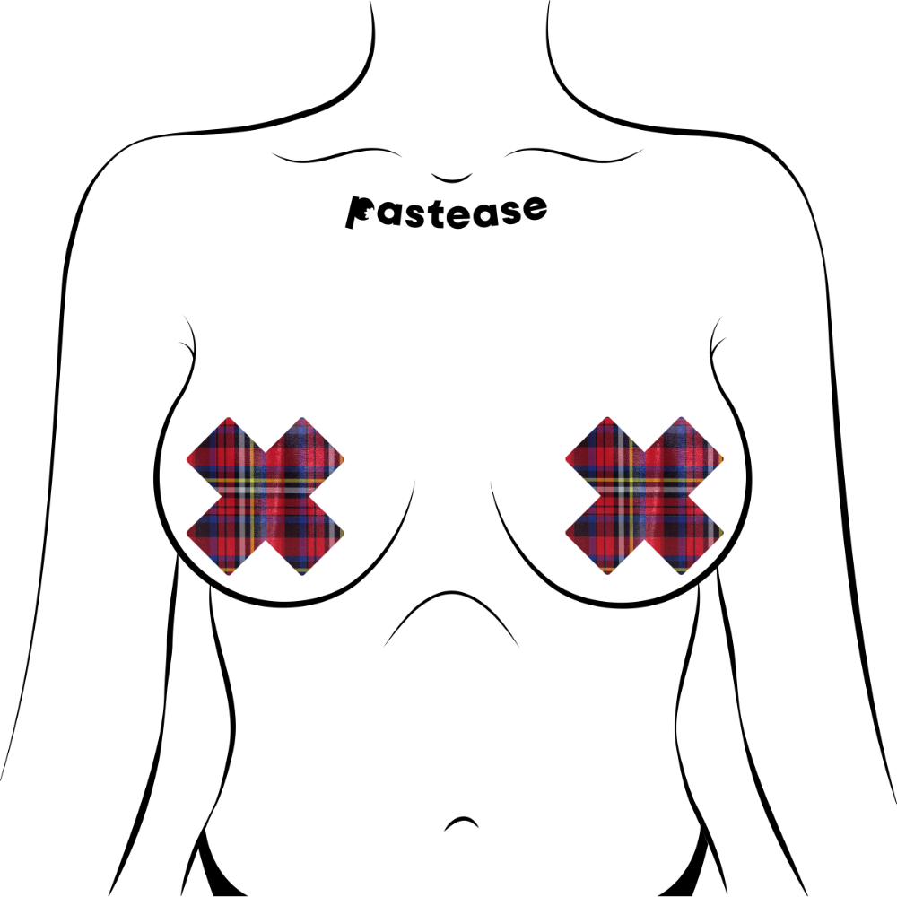 Plus X: Red Plaid Punk School Girl Cross Nipple Pasties by Pastease® o/s