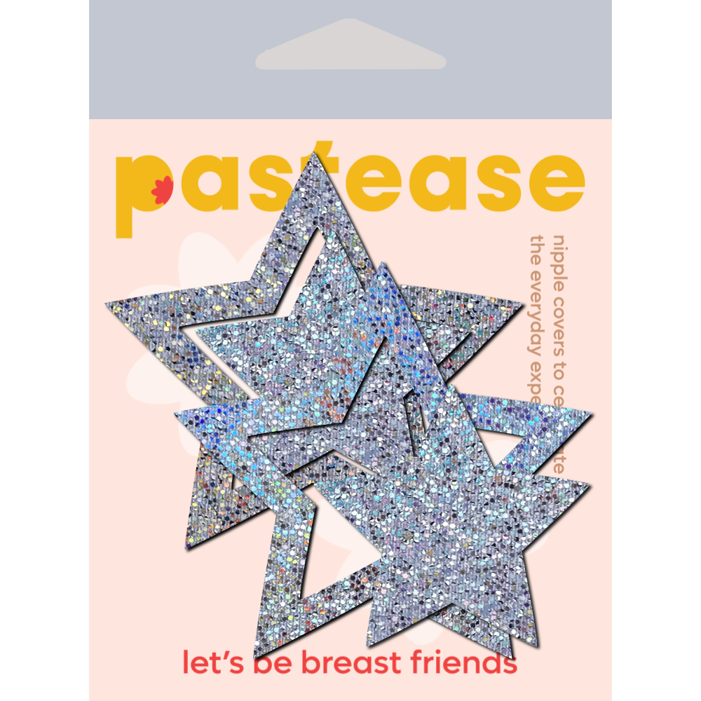 Peek-a-Boob: Silver Glitter Star Frame & Center Nipple Pasties by Pastease®