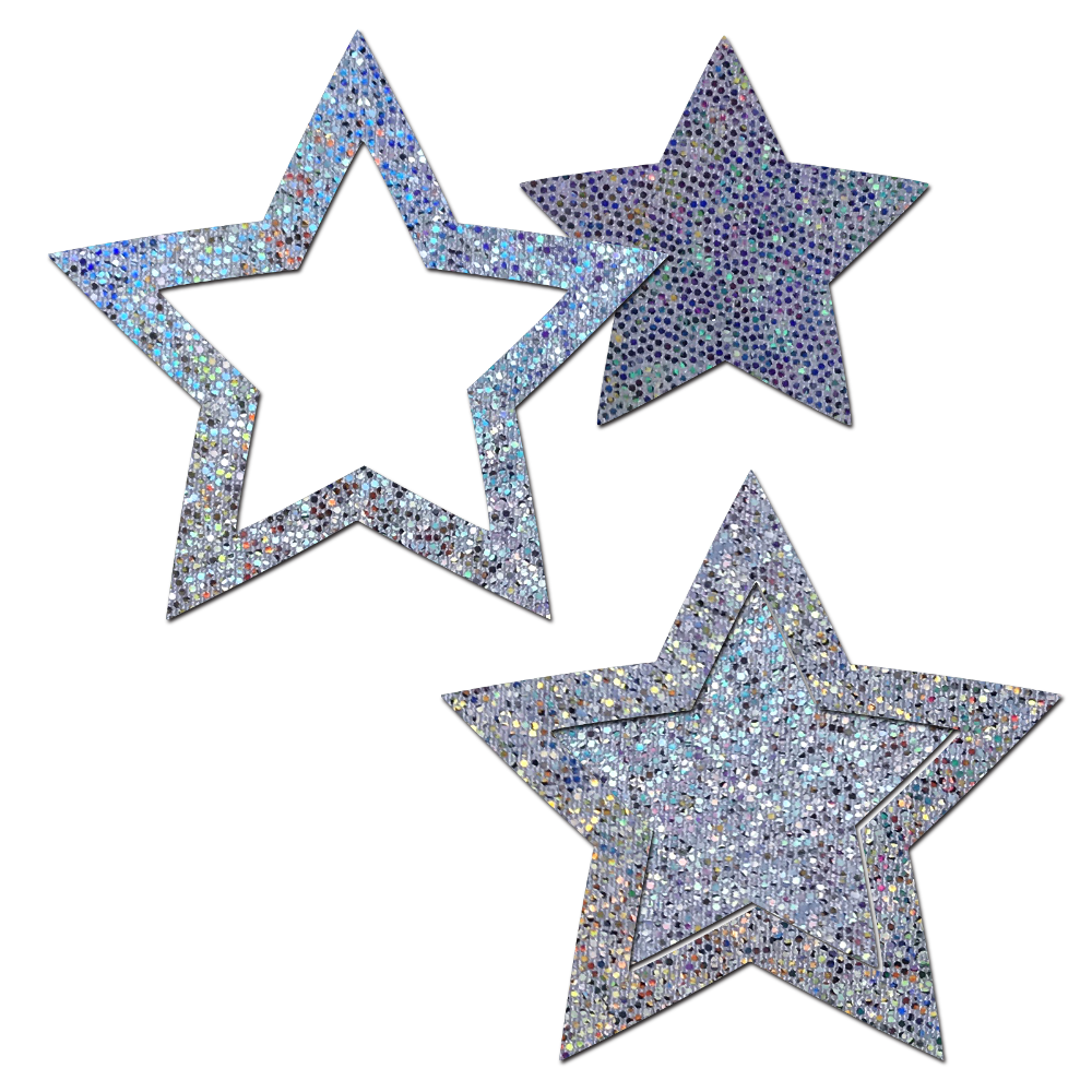 Silver Glitter Star Frame & Center Peek-A-Boo Pasties